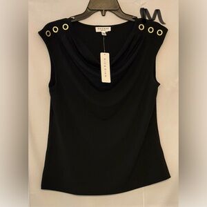 Black Cowl Neck Tank with Gold Grommet Details